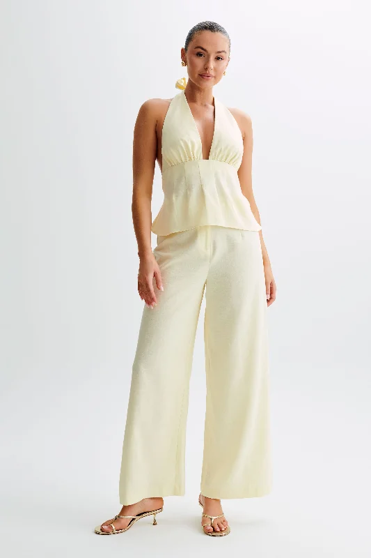 Franca Linen Wide Leg Pant - Lemon Sherbet