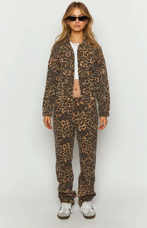 Lioness Carmela Leopard Print Straight Leg Jeans