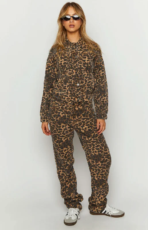 Lioness Carmela Leopard Print Straight Leg Jeans