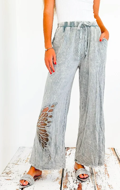 Mineral Wash Butterfly Wide Pant - Silver Grey