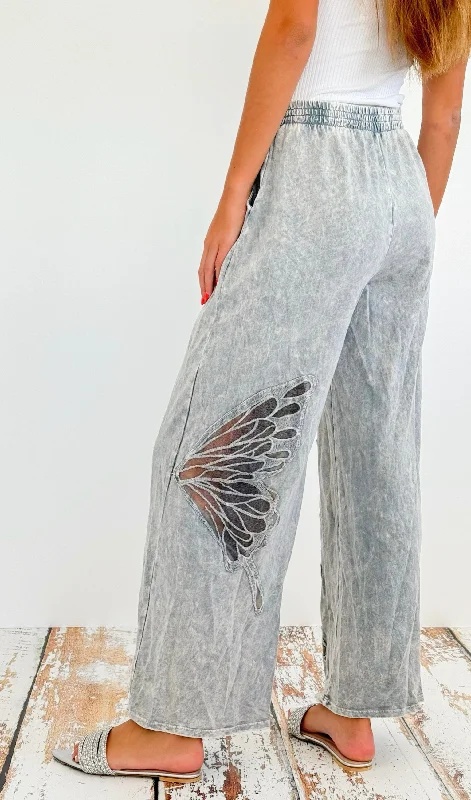 Mineral Wash Butterfly Wide Pant - Silver Grey