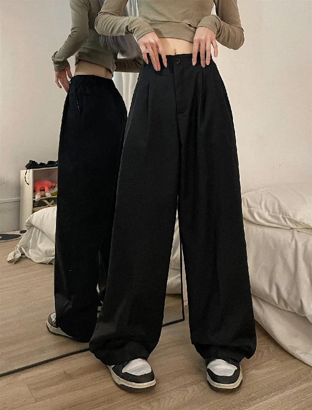 Shelly Solid Color Retro Drape High Waist Straight Loose Casual Suit Pants