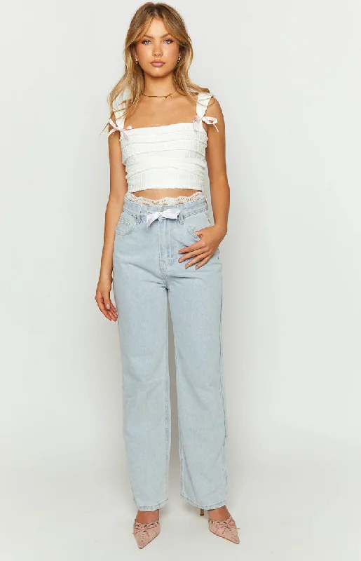 Soraya Light Wash Lace Waist Denim Jeans