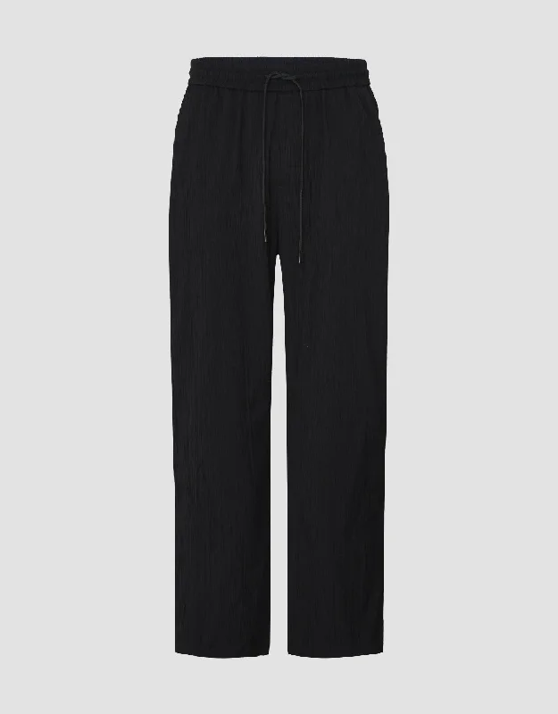 Textured Drawstring Waist Straight Pants