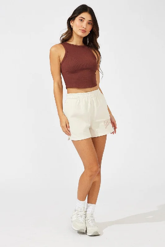 Beige Track Shorts High Rise