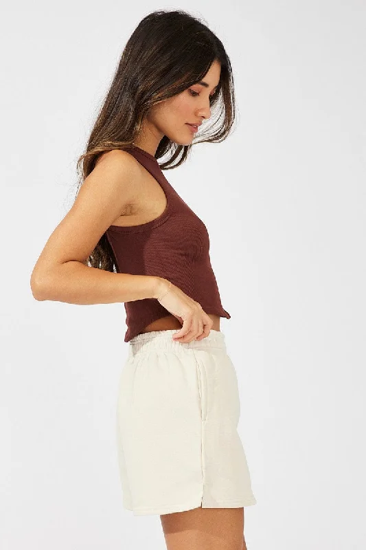 Beige Track Shorts High Rise