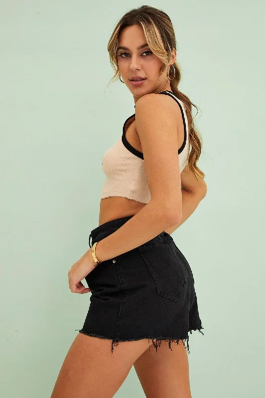 Black Denim Shorts High Rise Relaxed