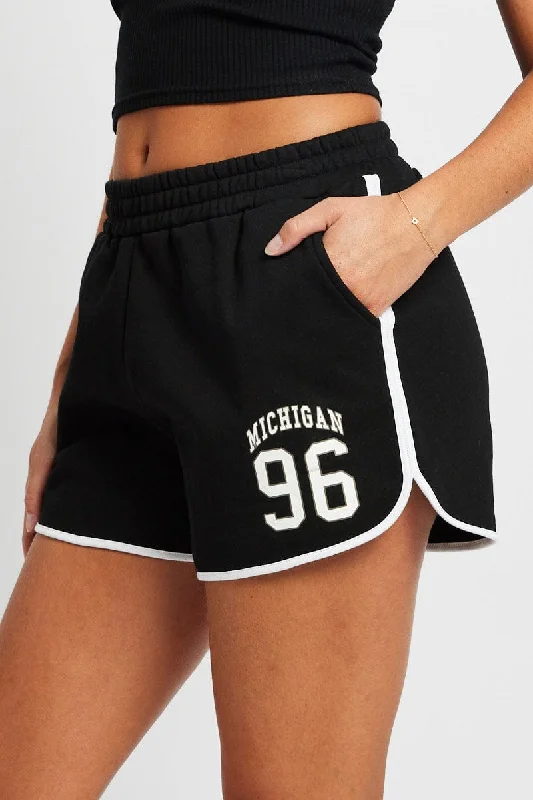 Black Track Shorts High Rise