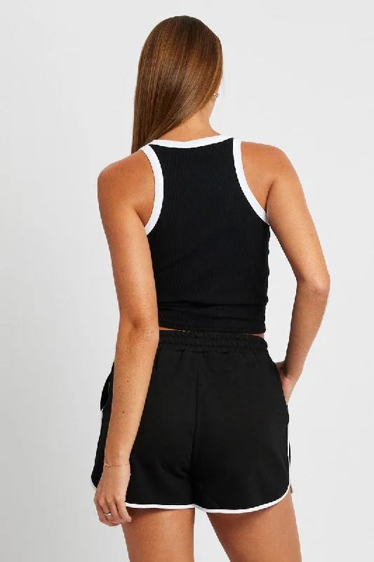 Black Track Shorts High Rise