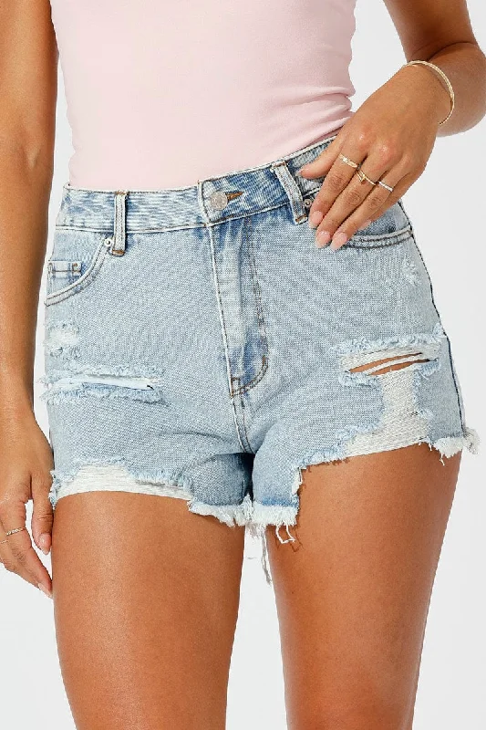 Denim Ripped Denim Shorts