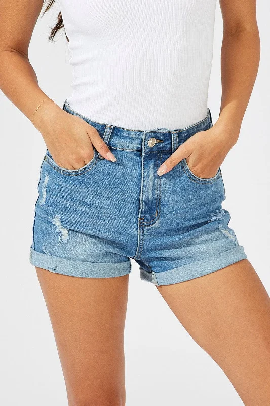 Denim Stretch Denim Short Roll Up Hem