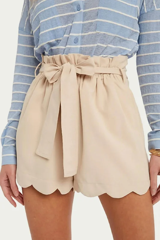 High-Waisted Scallop Trim Shorts In Ecru