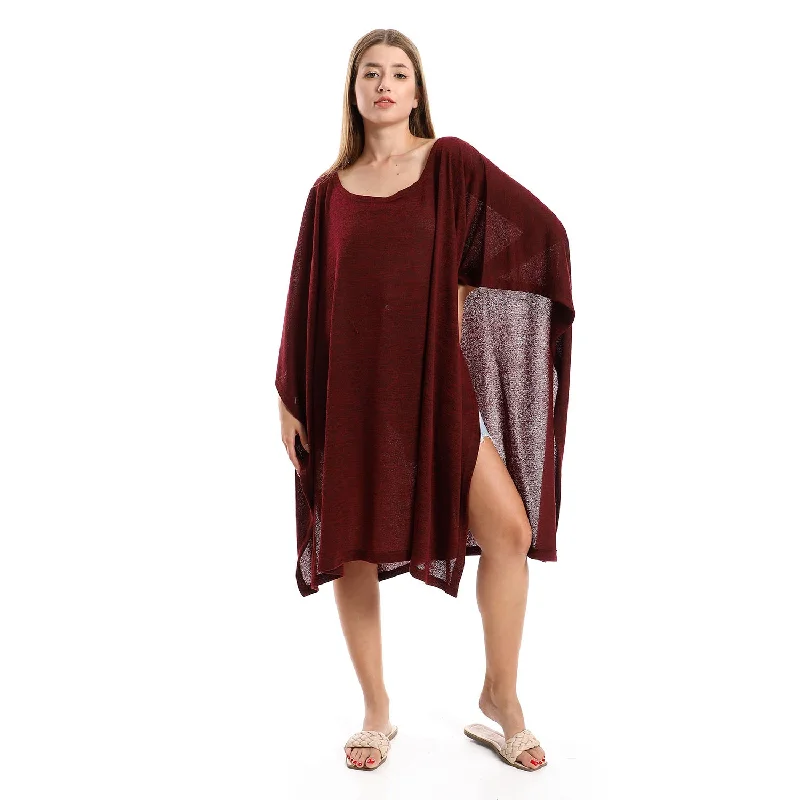 Knitted Deep Round Batwing Sleeves Cover Up - Kady