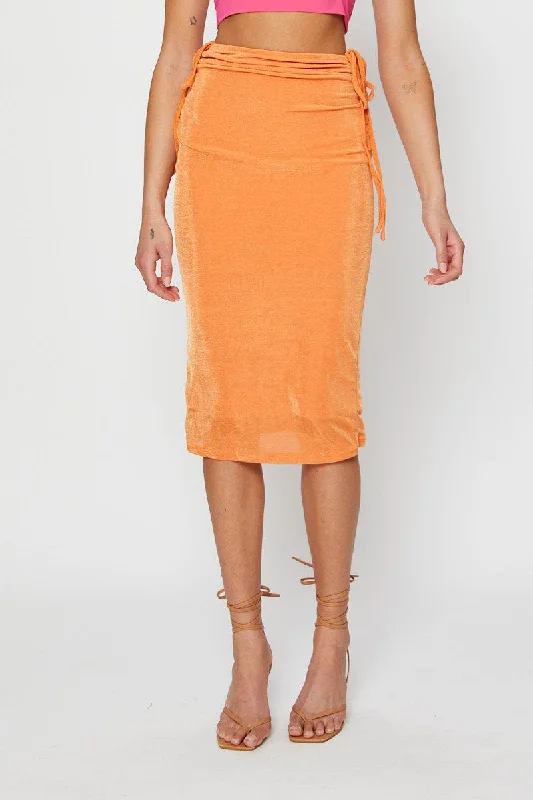 Orange Midi Skirt Ruched