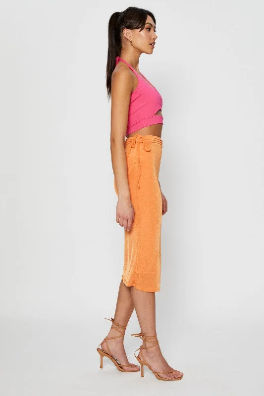 Orange Midi Skirt Ruched