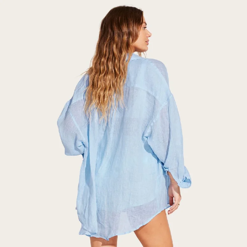 Playa Linen Oversized Shirt (Ecolinen Gauze Celeste)