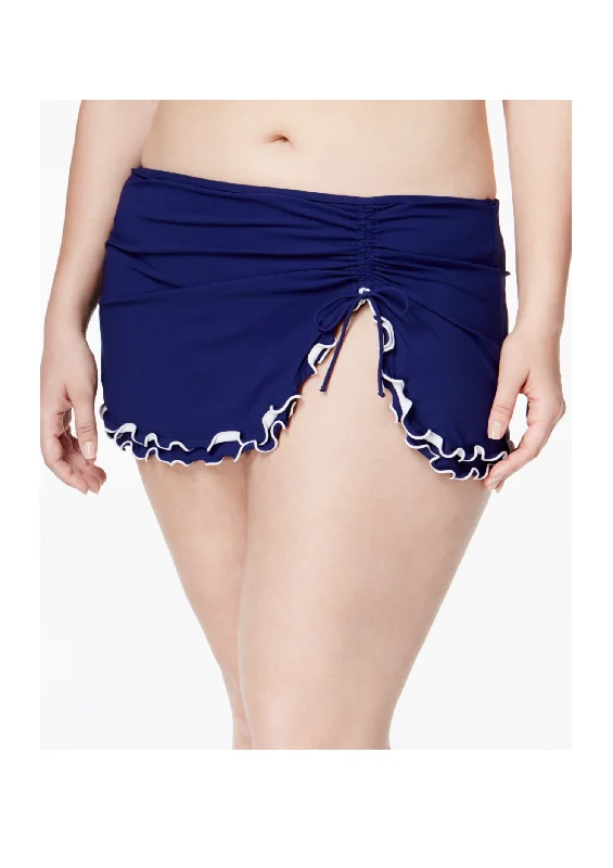 Profile by Gottex Plus Size Women's Ruffled Side-Slit Swim Skirt, Blue, 18W