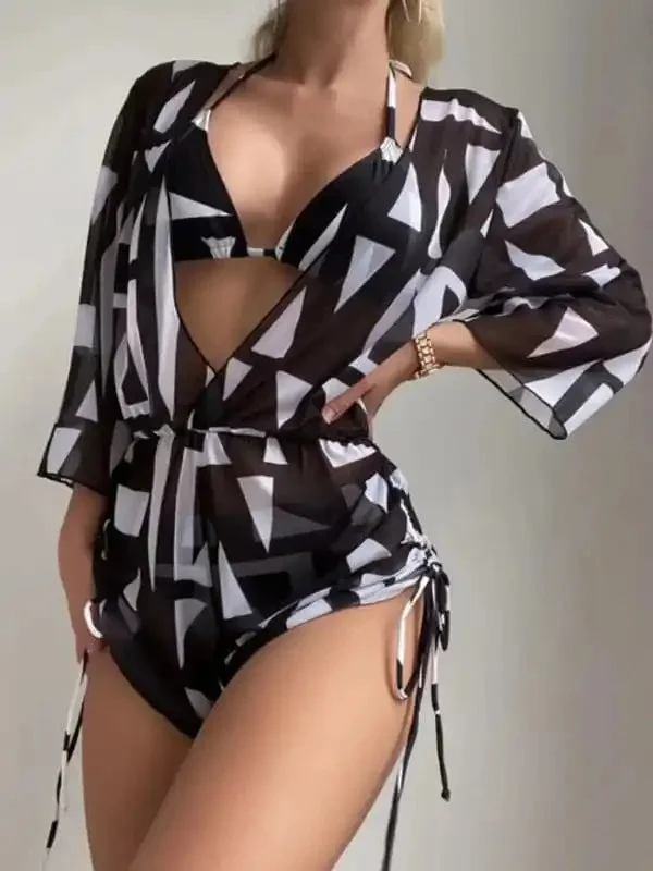 Women’s Striped Tie Cutout Split Swimsuit