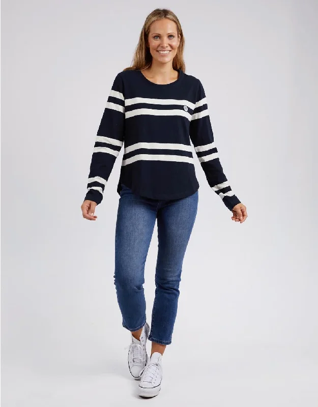 Allegra Long Sleeve Tee - Navy/Vintage White Stripe