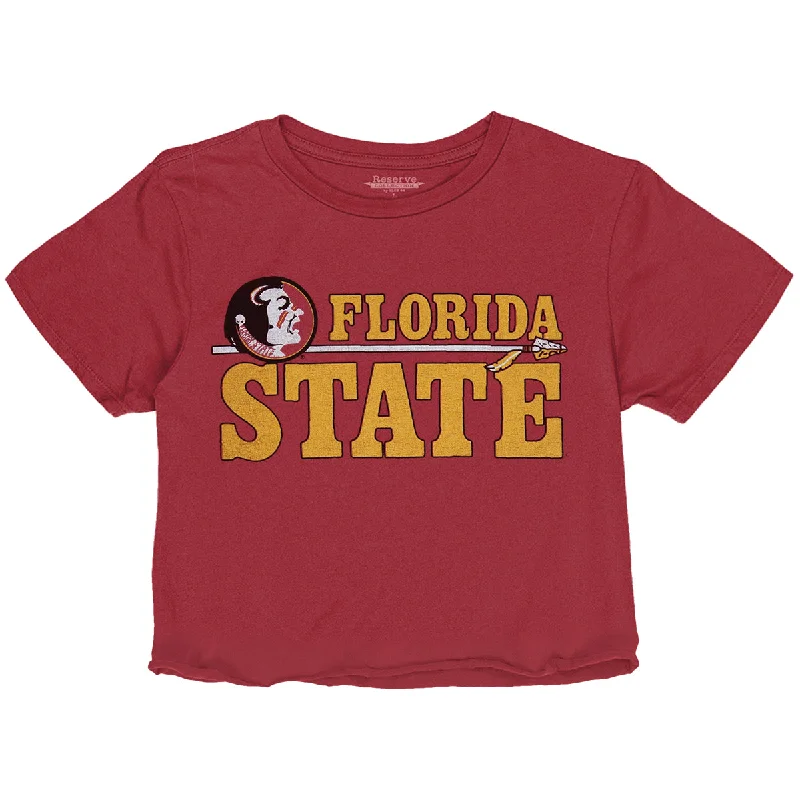 Blue 84 Women's Vault Seminole Logo/Florida State Design Short Sleeve Crop T-shirt - Cardinal