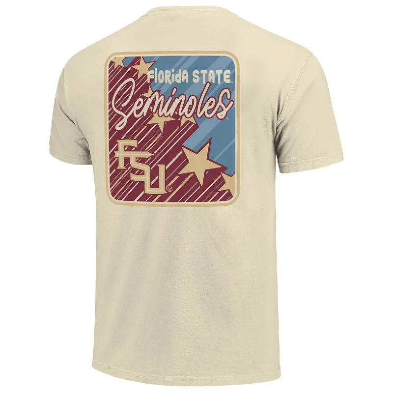 Image One Comfort Colors Florida State Seminoles Stacked FSU Star Design Short Sleeve T-shirt - Ivory