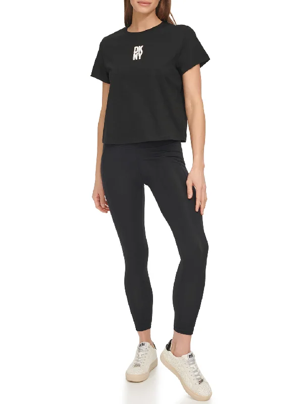 Dkny Women Black Solid Round Neck Short Sleeves T-Shirt