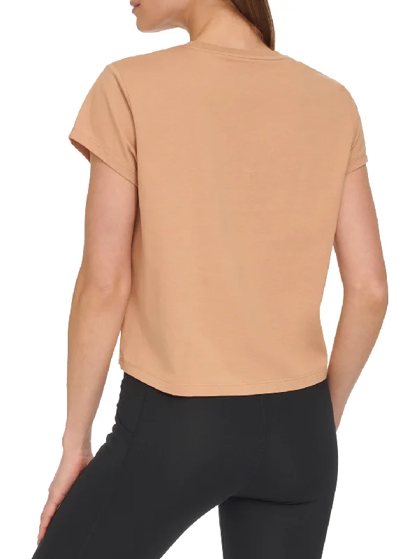 Dkny Women Brown Solid Round Neck Short Sleeves T-Shirt