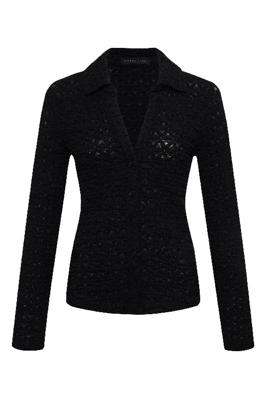 Pucker Up Dreamgirl Lace Button Up Top Black