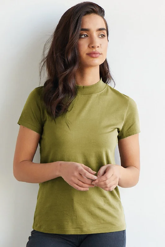 Women's Slim Organic Short Sleeve Mock Neck Top (Discontinued Color)