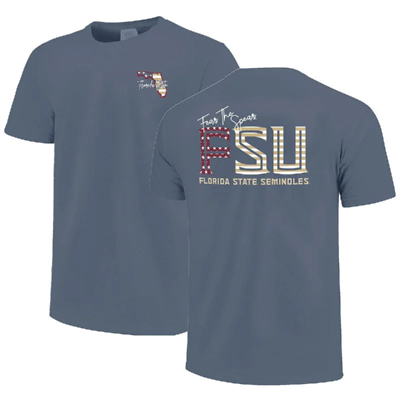 Image One Comfort Colors FSU Fear the Spear Patriotic Design Short Sleeve T-shirt - Denim