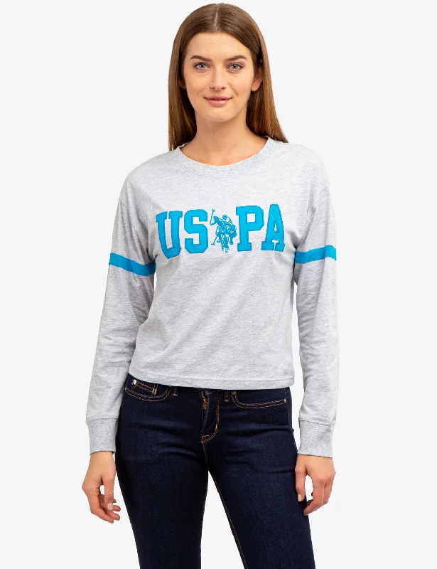 LONG SLEEVE USPA APPLIQUE CROPPED T-SHIRT