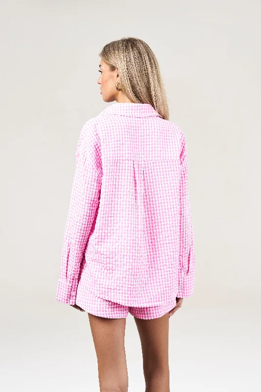 OVERSIZED GINGHAM SHIRT - PINK