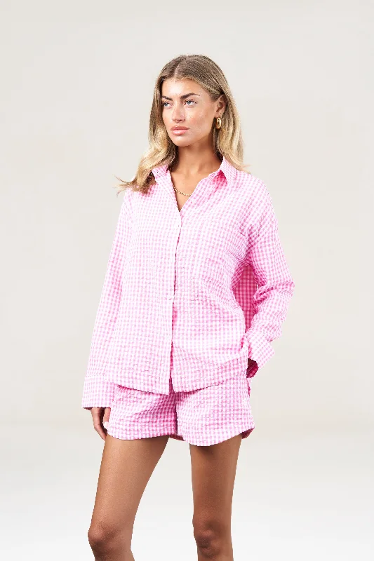 OVERSIZED GINGHAM SHIRT - PINK