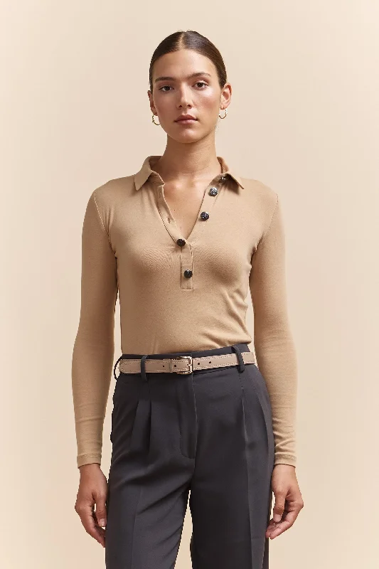 Ribbed top with polo collar