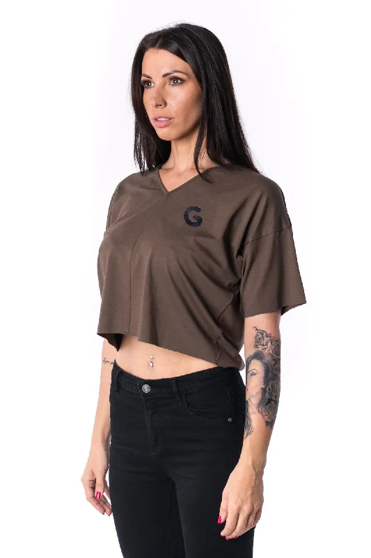 TheG Woman Panelled Oversize Crop V-Neck Tee 17 // firgreen