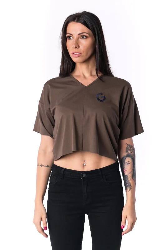 TheG Woman Panelled Oversize Crop V-Neck Tee 17 // firgreen