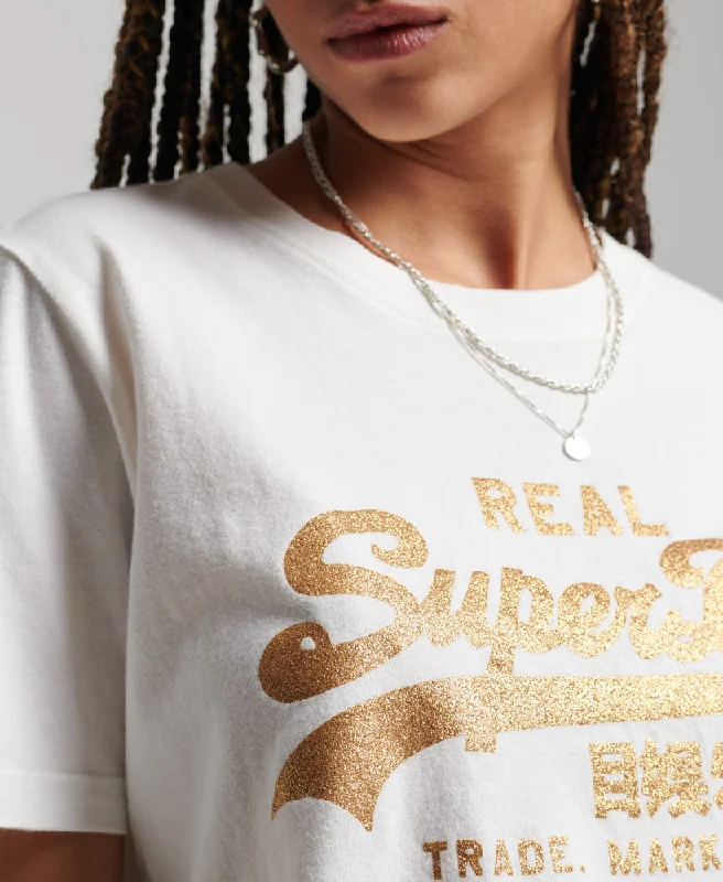 Vintage Logo Embellished T Shirt | Desert Bone Off White