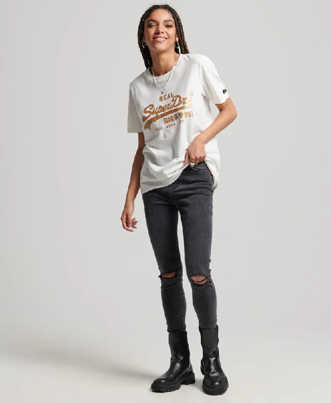 Vintage Logo Embellished T Shirt | Desert Bone Off White