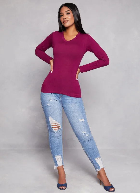 Basic V Neck Long Sleeve T Shirt