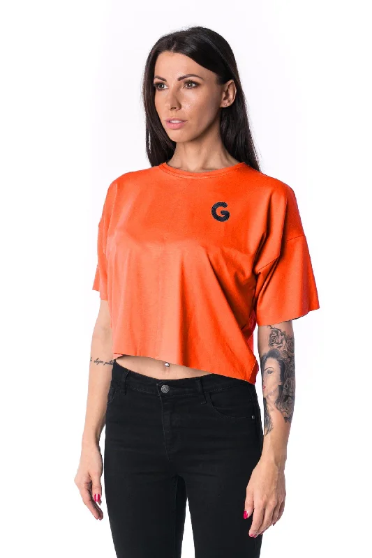 Woman Panelled Oversized Cropped Tee 17 // orange