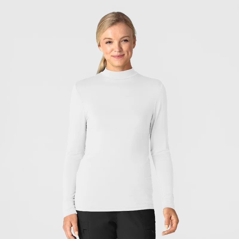 Women’s Long Sleeve Mock Neck Silky Tee - White