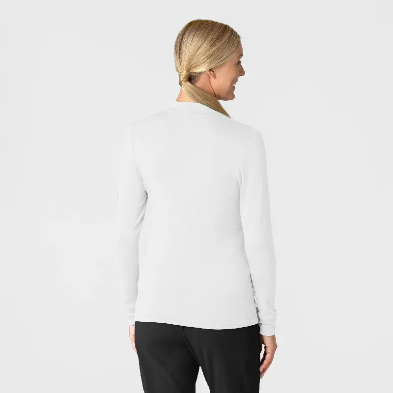 Women’s Long Sleeve Mock Neck Silky Tee - White