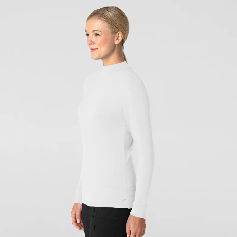 Women’s Long Sleeve Mock Neck Silky Tee - White