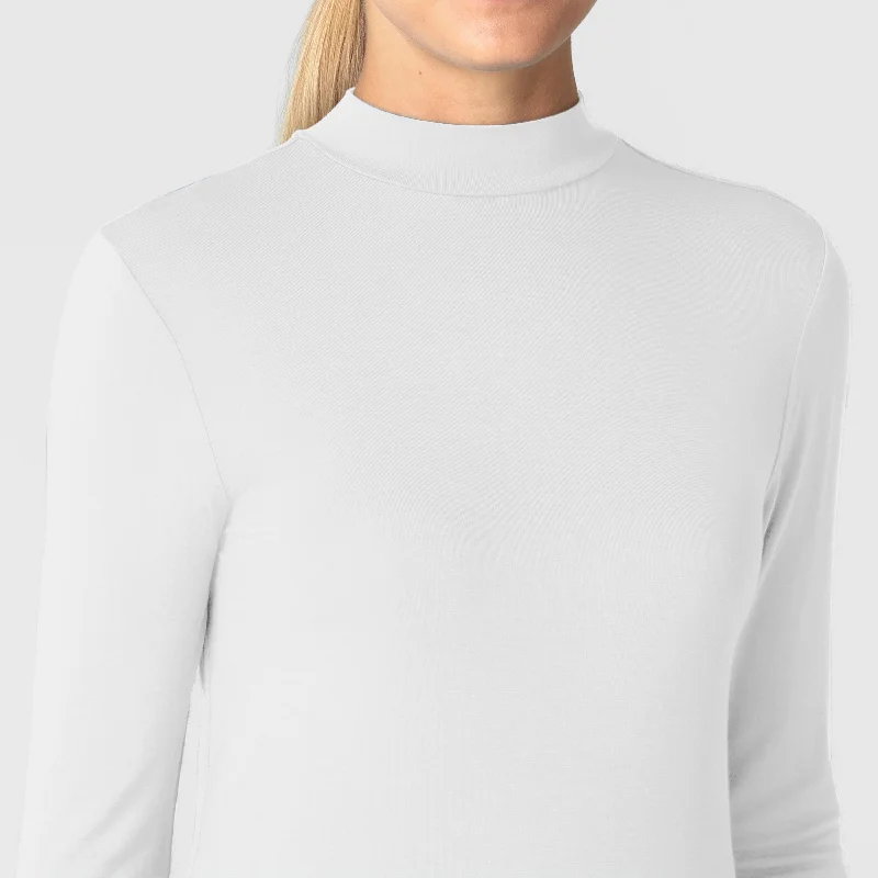 Women’s Long Sleeve Mock Neck Silky Tee - White