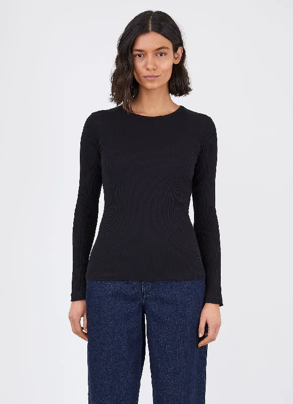 Women's Rib Long Sleeve T-shirt in Black