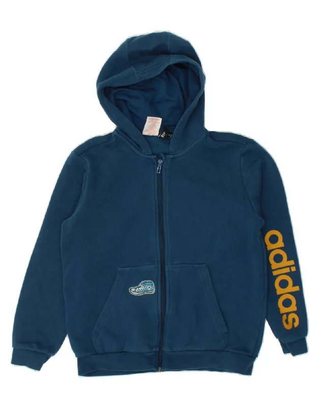 ADIDAS Boys Graphic Zip Hoodie Sweater 14-15 Years Blue