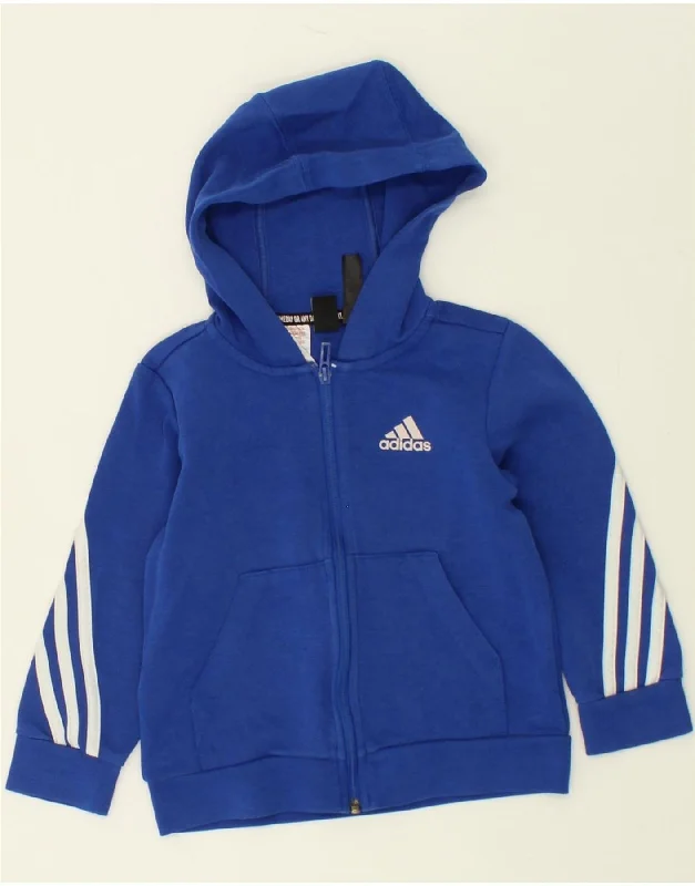 ADIDAS Boys Zip Hoodie Sweater 5-6 Years Blue Cotton