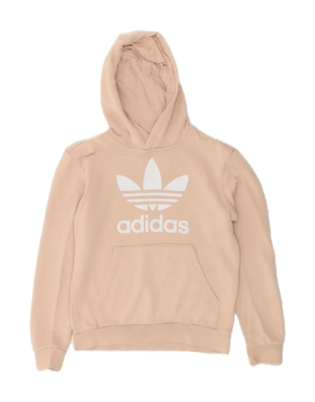 ADIDAS Girls Graphic Hoodie Jumper 10-11 Years Pink Cotton