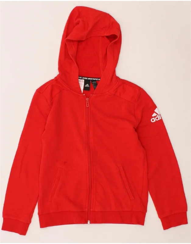 ADIDAS Girls Graphic Zip Hoodie Sweater 9-10 Years Red