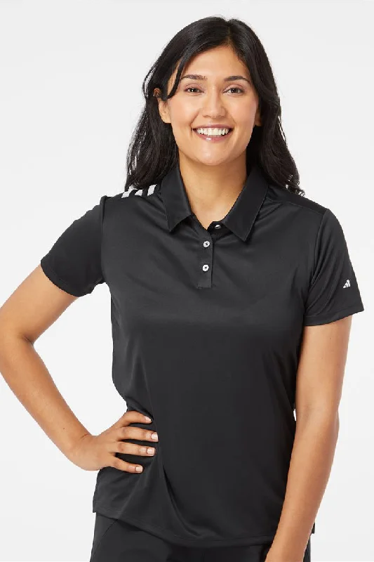 Adidas Womens 3 Stripes UPF 50+ Short Sleeve Polo Shirt - Black - NEW